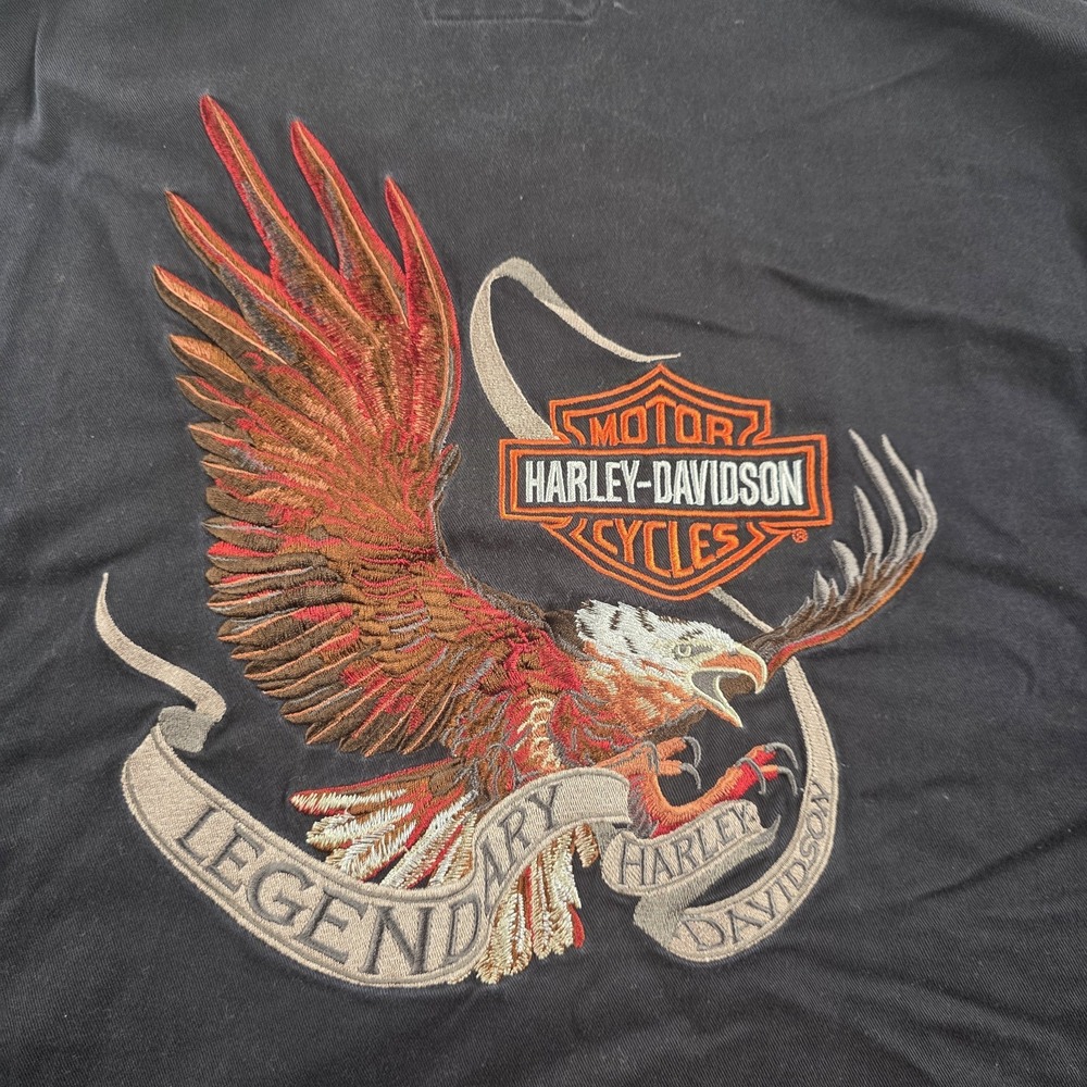 Vtg Harley Davidson Shirt Big Eagle Embroidery Black Mens Large Cotton Biker L - Picture 6 of 11